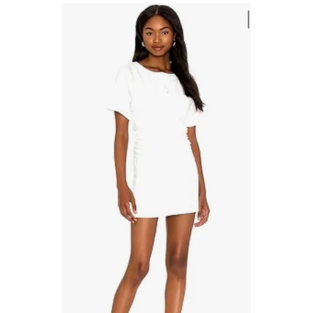 Lovers And Friends Flora Short Sleeve Ruched‎ WINTER White Mini Dress Sz M NWT